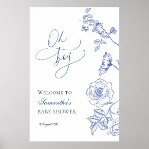 Poster Blue Floral Oh Boy Baby shower Bienvenue