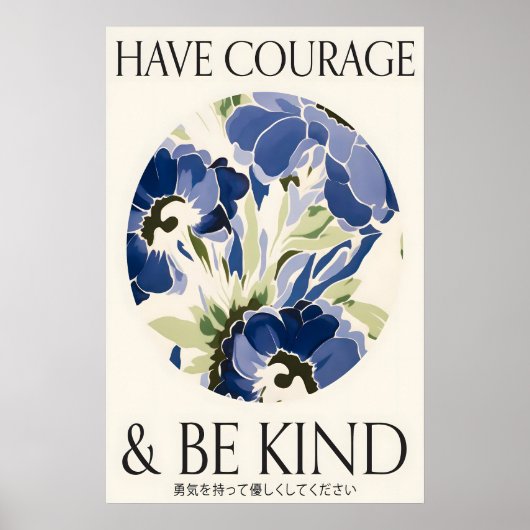 Poster Blue Floral Print 'Have Courage and Be Kind' (Devant)