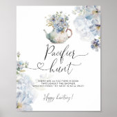 Poster Blue floral tea party Jeu de chasse pacifique Post (Devant)