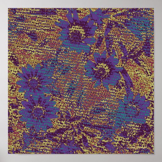 Poster Blue flowers against leaf camouflage (Devant)