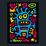 Poster Blue Funky Alien - Neon Pop Art Quirky Monster<br><div class="desc">Cet alien bleu funky saute avec des couleurs néons et une énergie décalée. Avec de grands yeux et un sourire ludique, c’est un design pop art fait pour électrifier votre décoration murale et apporter des vibrations funky dans n’importe quel espace.</div>