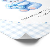 Poster Blue Gingham Bow Heart Teddy Bear Baby Shower (Coin)