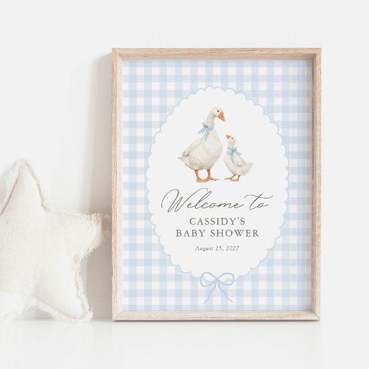 Poster Blue Gingham Silly Goose Baby Shower Welcome Sign