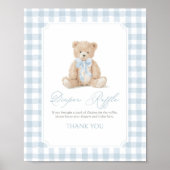 Poster Blue Gingham Teddy Bear Baby Shower Diaper Raffle (Devant)