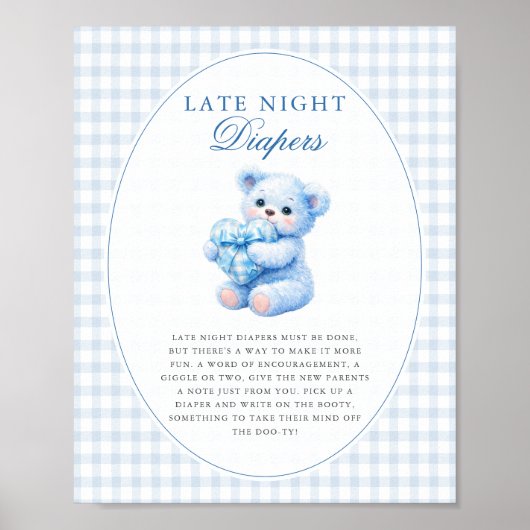 Poster Blue Gingham Teddy Bear Neutral Baby Shower (Devant)