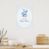 Poster Blue Gingham Teddy Bear Neutral Baby Shower (Cuisine)