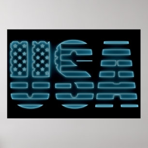 Poster Blue Glow Neon USA American Photo Wall