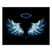 Poster Blue Glowing Angel Wings on black background (Devant)