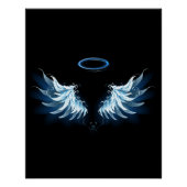 Poster Blue Glowing Angel Wings on black background (Devant)