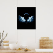 Poster Blue Glowing Angel Wings on black background (Cuisine)