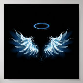 Poster Blue Glowing Angel Wings on black background (Devant)