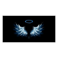 Blue Glowing Angel Wings on black background