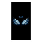 Poster Blue Glowing Angel Wings on black background (Devant)