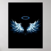 Poster Blue Glowing Angel Wings on black background (Devant)