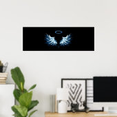 Poster Blue Glowing Angel Wings on black background (Bureau à domicile)