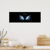 Poster Blue Glowing Angel Wings on black background (Cuisine)