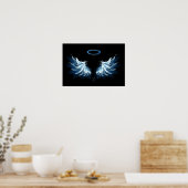 Poster Blue Glowing Angel Wings on black background (Cuisine)
