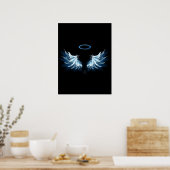 Poster Blue Glowing Angel Wings on black background (Cuisine)