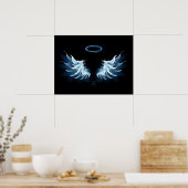 Poster Blue Glowing Angel Wings on black background (Cuisine)