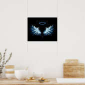 Poster Blue Glowing Angel Wings on black background (Cuisine)