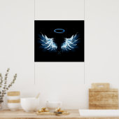 Poster Blue Glowing Angel Wings on black background (Cuisine)