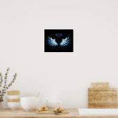 Poster Blue Glowing Angel Wings on black background (Cuisine)
