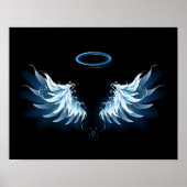 Poster Blue Glowing Angel Wings on black background (Devant)