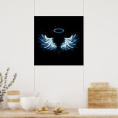 Poster Blue Glowing Angel Wings on black background (Cuisine)