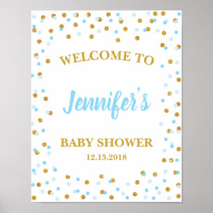 Poster Blue & Gold Baby Shower Welcome Sign Personalized