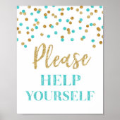 Poster Blue Gold Confetti Please Help Yourself Sign (Devant)