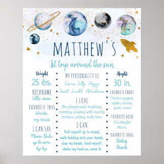 Poster Blue Gold Galaxy Espace Premier anniversaire Jalon