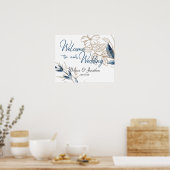 Poster Blue Gold Moderne Floral Mariage élégant (Cuisine)
