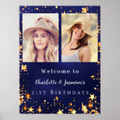 Poster Blue gold photo stars 2 personnes anniversaire bie (Devant)