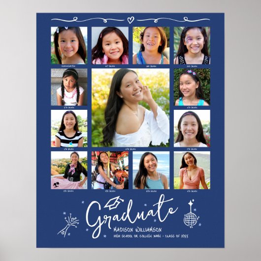 Poster Blue Graduation K–12 Photo Collage White Doodles (Devant)