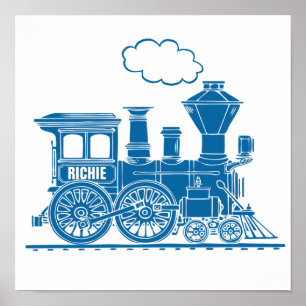 Poster Blue graphique train personnalisé enfant crèche ar
