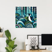 Poster Blue Green Lovey Penguin Forêt extérieure Abstrait (Bureau à domicile)