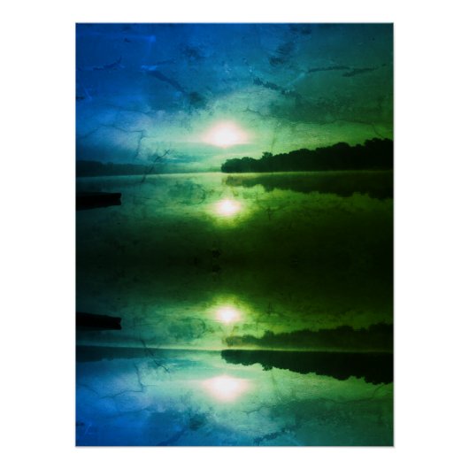 Poster Blue Green Morning Sunrise abstrait à CT River (Devant)