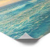 Poster Blue Green Red Orange Beach Palmier Tree Sunset (Coin)