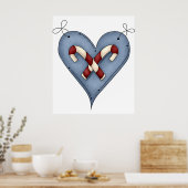 Poster Blue Heart with Candy Canes Country Christmas (Cuisine)