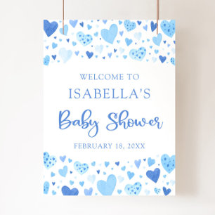 Poster Blue Hearts Valentine Sweetheart Baby shower