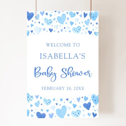 Poster Blue Hearts Valentine Sweetheart Baby shower