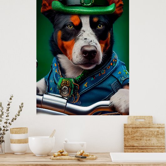 Poster Blue Heeler Chien Conduite Vélo St. Patrick's Day (Cuisine)
