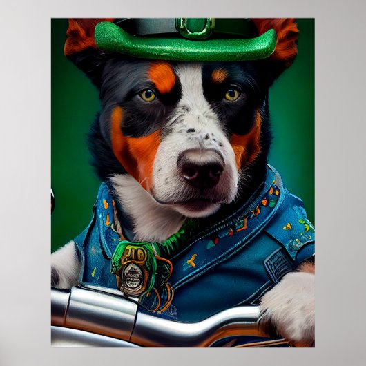 Poster Blue Heeler Chien Conduite Vélo St. Patrick's Day (Devant)