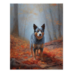 Poster Blue Heeler dans les feuilles d'automne automne au