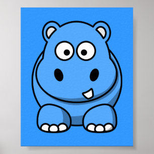 Poster blue-hippo- mignon dessin animé animal sauvage pla