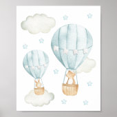 Poster Blue Hot Air Balloon, Bear, Bunny, Boy Nursery (Devant)