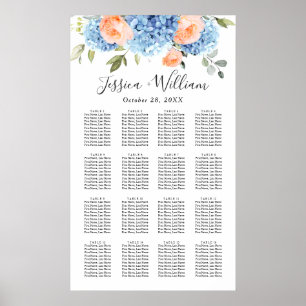 Poster Blue Hydrangea Blush Rose 16 Tables CADRE