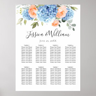 Poster Blue Hydrangea Blush Rose 8 Tables SEATING CHART