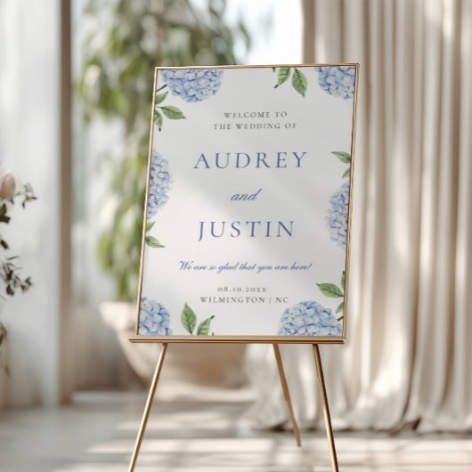 Poster Blue Hydrangea Classic Border, XL Wedding Welcome
