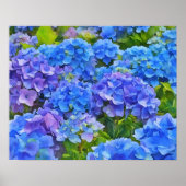 Poster Blue Hydrangea Fleurs Floral Aquarelle Style Art (Devant)